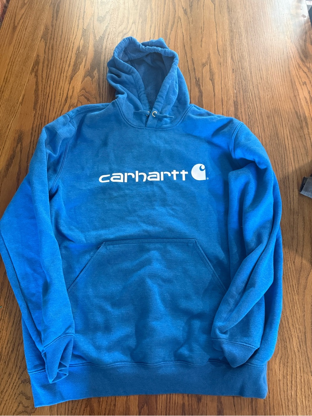 Carhartt Men's Bright Blue Logo Crewneck Hoodie